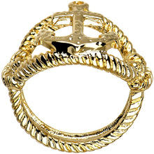 Load image into Gallery viewer, Gold Tone Nautical Anchor with Rope Ring - Size 7
