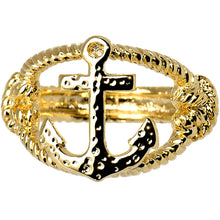 Load image into Gallery viewer, Gold Tone Nautical Anchor with Rope Ring - Size 7
