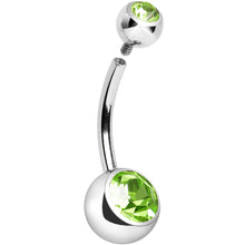 Load image into Gallery viewer, Internally Threaded Green Double Gem Belly Ring 11mm
