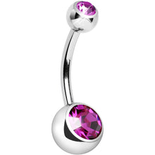 Load image into Gallery viewer, Internally Threaded Fuchsia Double Gem Belly Ring 11mm
