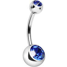 Load image into Gallery viewer, Internally Threaded Blue Double Gem Belly Ring 11mm
