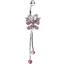 Load image into Gallery viewer, Pink Gem Butterfly Bow Dangle Belly Ring
