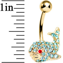 Load image into Gallery viewer, Aqua Gem Gold Plated Happy Whale Belly Ring
