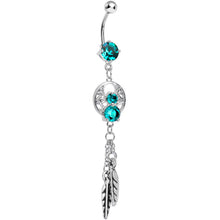 Load image into Gallery viewer, Enchanting Blue Zircon Gem Dangle Dreamcatcher Belly Ring
