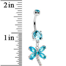 Load image into Gallery viewer, Aqua Gem Divine Dragonfly Dangle Belly Button Ring
