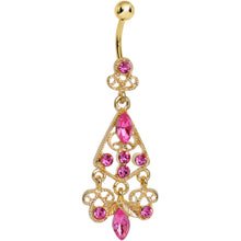 Load image into Gallery viewer, Gold Plated Luxurious Pink CZ Chandelier Belly Ring
