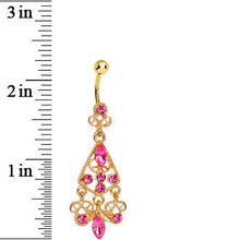Load image into Gallery viewer, Gold Plated Luxurious Pink CZ Chandelier Belly Ring
