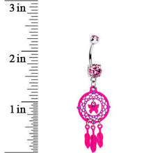 Load image into Gallery viewer, Pink Gem Butterfly Dream Catcher Dangle Belly Ring
