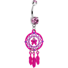 Load image into Gallery viewer, Pink Gem Butterfly Dream Catcher Dangle Belly Ring
