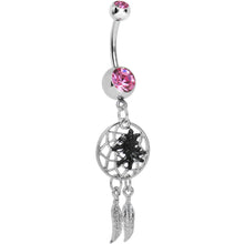 Load image into Gallery viewer, Pink Double Gem Spider Dreamcatcher Dangle Belly Ring
