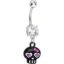 Load image into Gallery viewer, Clear Double Gem Lovely Rebel Skull Drop Belly Ring
