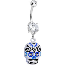 Load image into Gallery viewer, Double Clear Gem Day of the Dead Dangle Belly Ring
