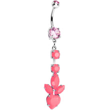Load image into Gallery viewer, Pink Gem Neon Heart Petals Flower Dangle Belly Ring
