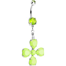Load image into Gallery viewer, Light Green Gem Neon Four Leaf Clover Dangle Belly Ring
