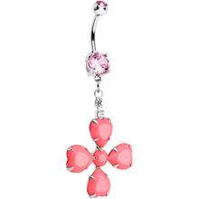 Load image into Gallery viewer, Pink Gem Neon Four Leaf Flower Dangle Belly Ring

