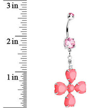 Load image into Gallery viewer, Pink Gem Neon Four Leaf Flower Dangle Belly Ring

