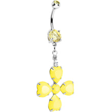 Load image into Gallery viewer, Yellow Gem Neon Four Leaf Flower Dangle Belly Ring
