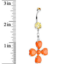 Load image into Gallery viewer, Orange Gem Neon Four Leaf Flower Dangle Belly Ring
