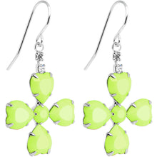 Load image into Gallery viewer, Clear Gem Green Neon Four Leaf Clover Dangle Earrings
