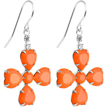 Load image into Gallery viewer, Clear Gem Orange Neon Four Leaf Flower Dangle Earrings
