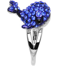 Load image into Gallery viewer, Size 7 Blue Gem Silver Tone Paved Splashing Whale Ring
