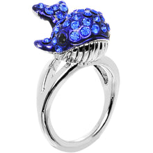 Load image into Gallery viewer, Size 7 Blue Gem Silver Tone Paved Splashing Whale Ring
