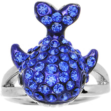 Load image into Gallery viewer, Size 7 Blue Gem Silver Tone Paved Splashing Whale Ring
