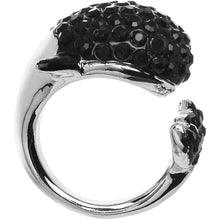 Load image into Gallery viewer, Size 7 Black Gem Silver Tone Paved Jumping Orca Ring
