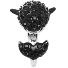 Load image into Gallery viewer, Size 7 Black Gem Silver Tone Paved Jumping Orca Ring
