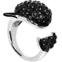 Load image into Gallery viewer, Size 7 Black Gem Silver Tone Paved Jumping Orca Ring
