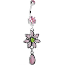 Load image into Gallery viewer, Pink CZ Daisy Flower Teardrop Dangle Belly Ring
