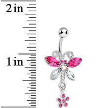 Load image into Gallery viewer, Pink Crystalline Gem Dazzling Dragonfly Flower Dangle Belly Ring
