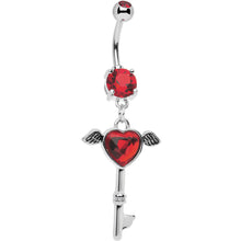 Load image into Gallery viewer, Red Gem Winged Key to My Heart Dangle Belly Ring
