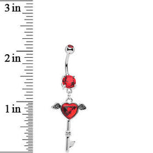 Load image into Gallery viewer, Red Gem Winged Key to My Heart Dangle Belly Ring
