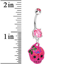 Load image into Gallery viewer, Pink Gem Girly Sugar Skull Dangle Belly Ring
