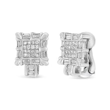 Load image into Gallery viewer, 14K White Gold 1.0 Cttw Princess and Baguette-Cut Diamond Square Framed Huggie Hoop Omega Earrings (H-I Color, SI1-SI2 Clarity)
