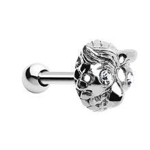 Load image into Gallery viewer, Silver 925 Clear Gem Eyes Patterned Owl Face Cartilage Earring
