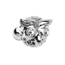 Load image into Gallery viewer, Silver 925 Clear Gem Eyes Patterned Owl Face Cartilage Earring
