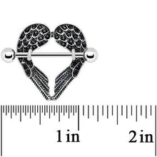 Load image into Gallery viewer, 14G 5/8 Black Gem Angel Wings Nipple Shield Set
