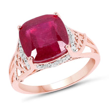 Load image into Gallery viewer, 14K Rose Gold Plated 5.54 Carat Genuine Glass Filled Ruby &amp; White Topaz .925 Sterling Silver Ring
