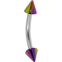 Load image into Gallery viewer, 16G Metallic Acrylic Rainbow Spike Curved Eyebrow Ring
