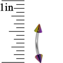 Load image into Gallery viewer, 16G Metallic Acrylic Rainbow Spike Curved Eyebrow Ring
