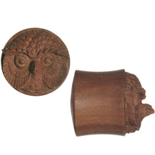 Load image into Gallery viewer, 1/2 Organic Sabo Wood Mr. Owl Hand Carved Plug Set
