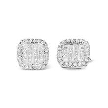 Load image into Gallery viewer, 10K White Gold 7/8 Cttw Diamond Princess Composite and Halo Stud Earrings (I-J Color, I1-I2 Clarity)
