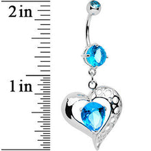 Load image into Gallery viewer, Aqua CZ Tender Heart Dangle Belly Ring
