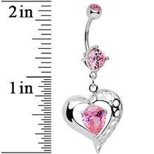 Load image into Gallery viewer, Pink CZ Tender Heart Dangle Belly Ring

