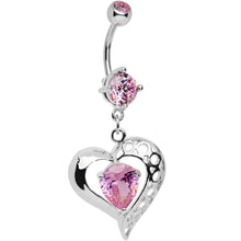 Load image into Gallery viewer, Pink CZ Tender Heart Dangle Belly Ring
