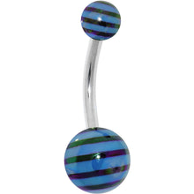 Load image into Gallery viewer, Blue and Black Acrylic Striped Belly Ring
