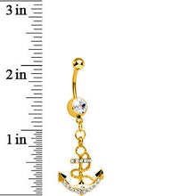 Load image into Gallery viewer, Crystalline Gem Gold Nautical Delight Anchor Dangle Belly Ring
