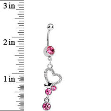 Load image into Gallery viewer, Pink Crystalline Paved Yearning Hearts Dangle Belly Ring
